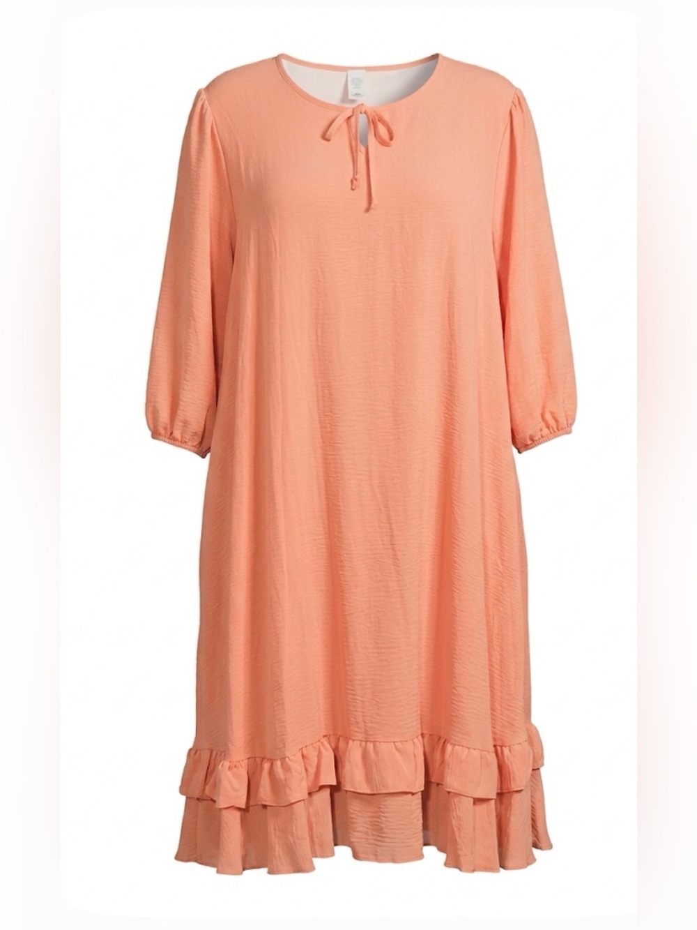 Peach BOUTIQUE textured midi dress/tied neckline and ruffled hem/ 3x /PTP-25”